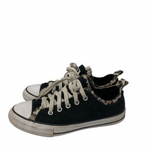 CONVERSE Black Girls Leopard Print All Star Shoes Size 2